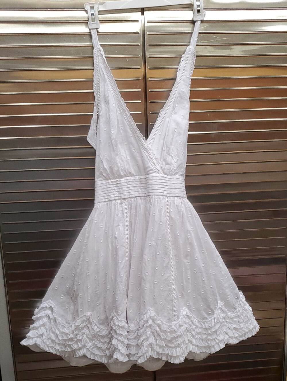 Fairycore Coquette Girl Minuet Petite White V-Neck Ruffle Hem Mini Dress